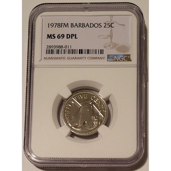 Barbados 1978 FM 25 Cents MS69 DPL Low Mintage - Picture 1 of 2